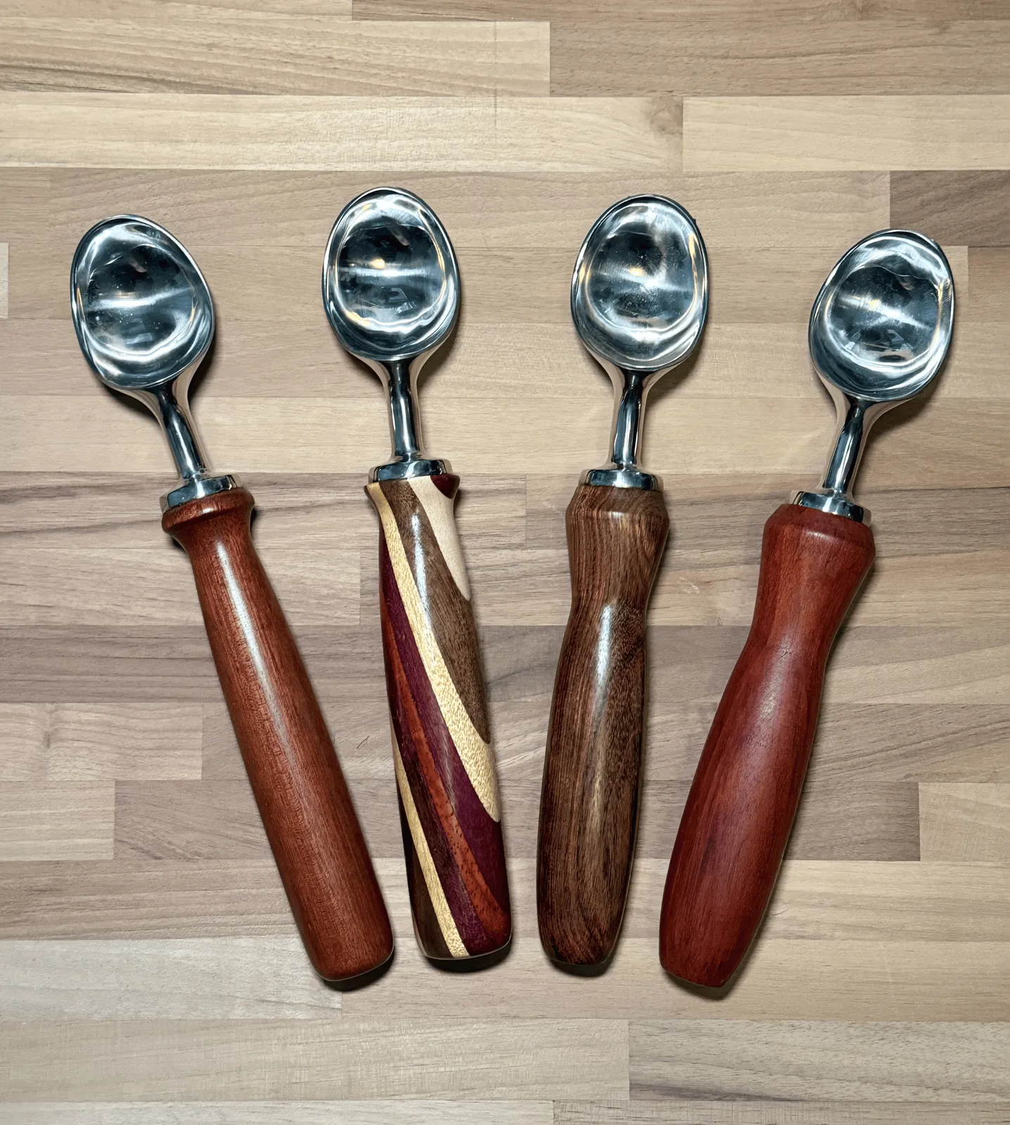 Wooden-handled ice cream scoops
